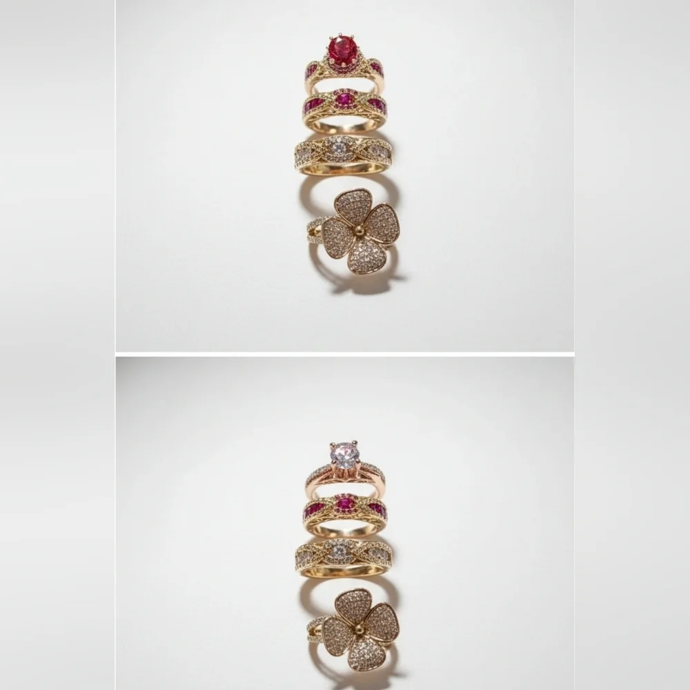 Gold-Plated Fashion Ring Set – 4-Piece Bundle | Size 6 | New